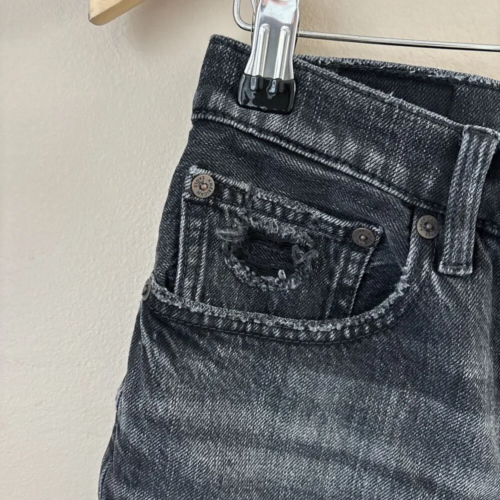 American Eagle Women's Black Denim Highest Waist '90s Boyfriend Shorts Size 6 - Picture 4 of 8